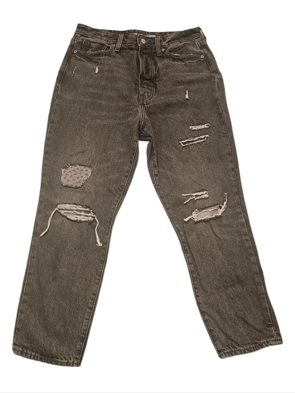 Old Navy Extra High Rise O.G. Straight Leg Distressed Black Womens Jeans Size 10